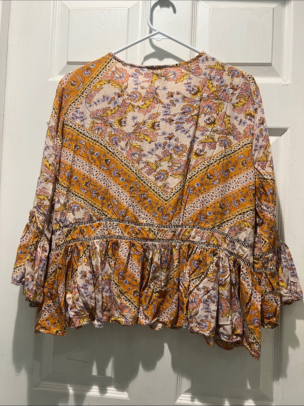 Jaase Mustard Floral Boho Peasant Blouse - Picture 7 of 9